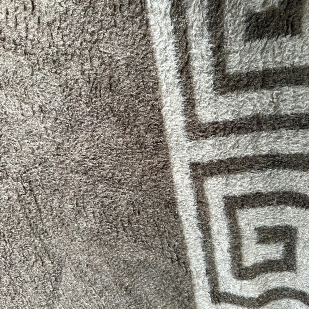 Vtg Biederlack Reversible Blanket Beige Brown Greek Key Border 91x92